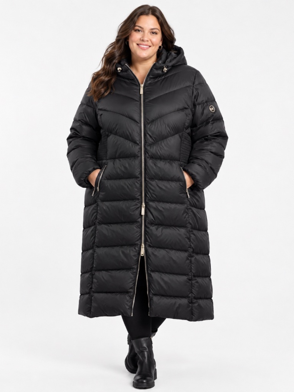 MICHAEL KORS Coat Women’s 3X Black Hooded Full Length Double Zip Puffer Jacket